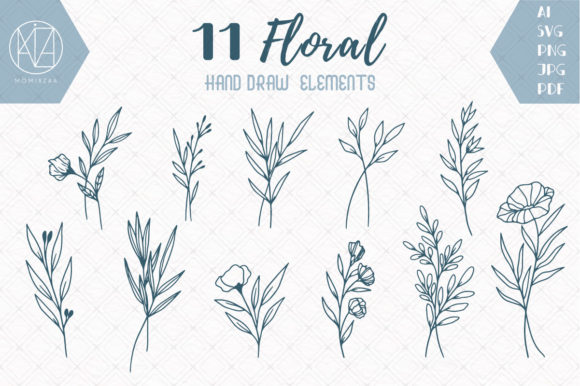11 Hand Drawn Flowers and Leaves Graphics