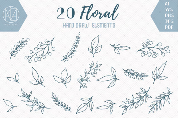 20 Hand Drawn Flowers and Leaves Graphics