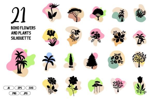 Boho Flowers and Plants Silhouette Graphics Review