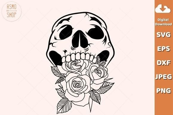 Drawn Skull with Roses: Graphics & Illustrations