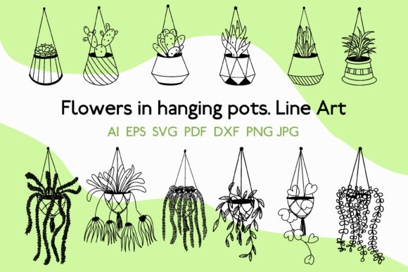 Flowers in Hanging Pots: Line Art Review