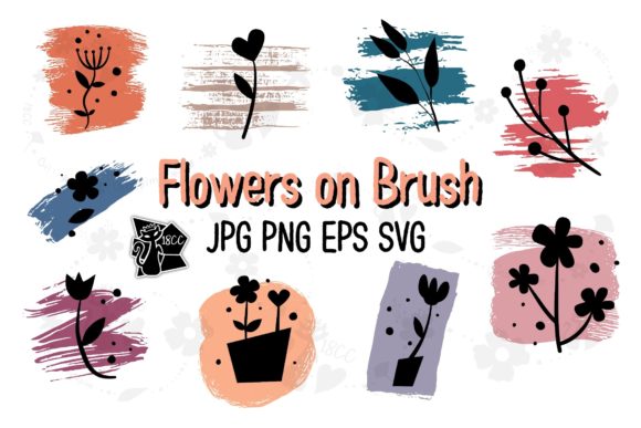 Flowers on Brush Clipart Graphics & Illustrations