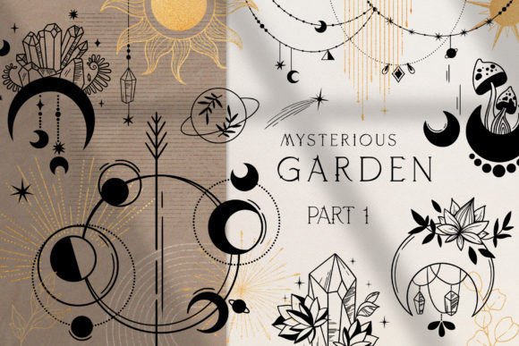 Mystical Moon and Flowers Graphics & Illustrations