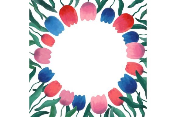 Round Shaped Frame Made of Flowers: Graphics & Illustrations