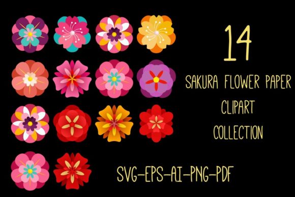 Sakura Flowers Paper Clipart Collection for Graphics & Illustrations