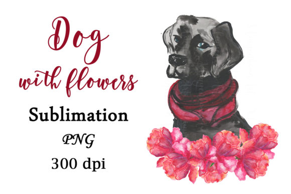 Watercolor Dog Flowers Sublimation PNG Graphics