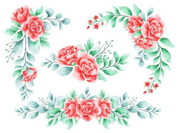 Watercolor Flowers Arrangement: Graphics & Illustrations